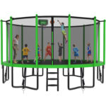Alpha Series Trampoline with Basketball Hoop Green