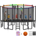 Alpha Series Trampoline with Basketball Hoop and Light Black