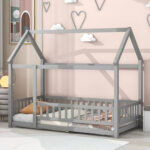 Wooden Floor Bed for Kids Gray