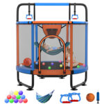 Delta Series Trampoline with Basketball Hoop, Swing and Adjustable Gymnastics Bar	Orange