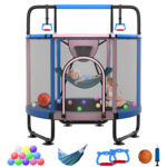 Delta Series Trampoline with Basketball Hoop, Swing and Adjustable Gymnastics Bar	Pink