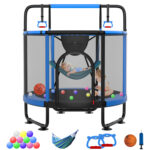 Delta Series Trampoline with Basketball Hoop, Swing and Adjustable Gymnastics Bar	Black